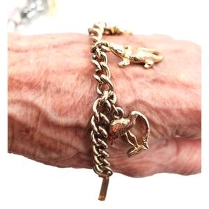 Vintage Nautical Charm Bracelet Sea Life Turtle Seahorse Marlin Pelican 7"